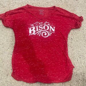 Blue 84 Bison Graphic T Shirt Women Small Red Burnout V Neck NDSU College Tee